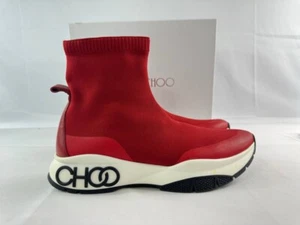 Jimmy Choo Raine Sock High Cut Knit Socks Trainer Red Sneakers Men's Size 11 - Picture 1 of 18