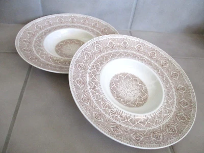 2 VILLEROY & BOCH Algo Maroon (Brown) 9" Shallow Pasta Soup Bowls Germany Set/2 - Image 1 of 4