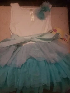 Neu mit Etikett Vintage Mädchen weiß und türkis Werkzeugkleid Blumen Perlen Extra Small 4/25 $ Sommer - Bild 1 von 8