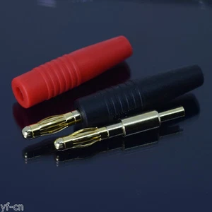 1pair Gold Plated Copper 4mm Banana Male Plug Test DIY Solder Connector R+B - Picture 1 of 4