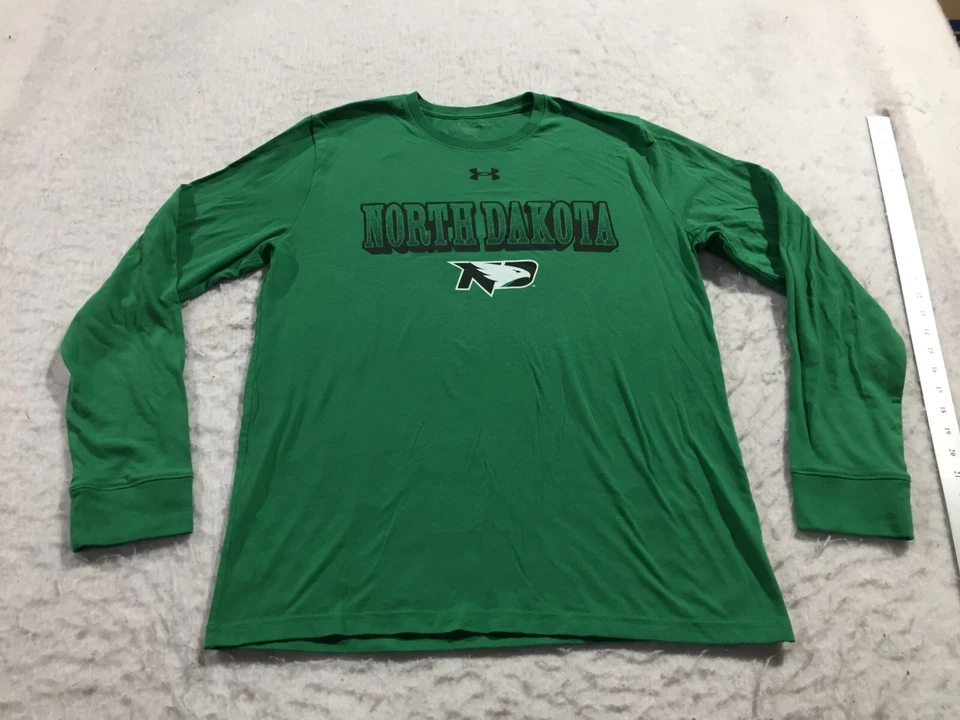 UND Fighting Hawks Under Armour T Shirt Mens L Large Green Graphic Print Long - Image 1 of 4