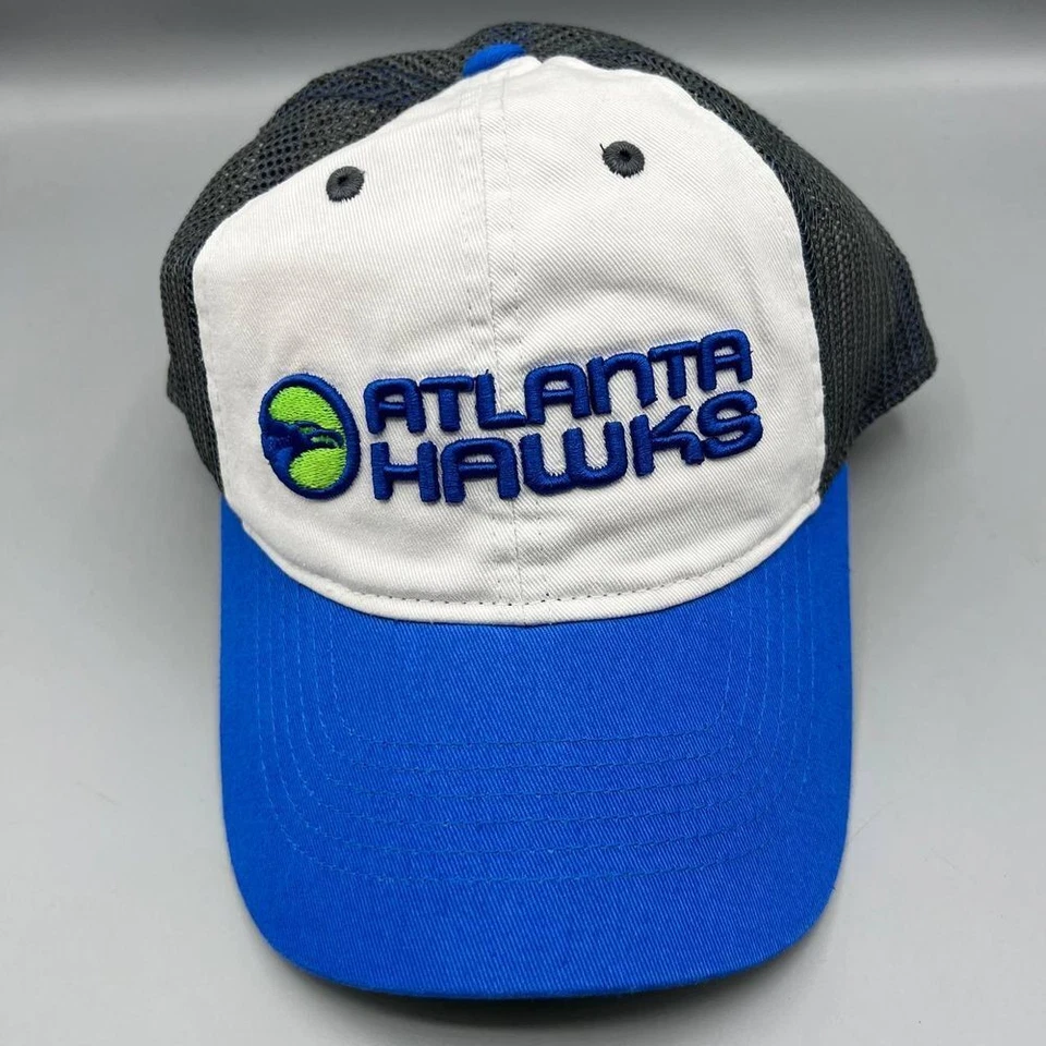 Atlanta Hawks Trucker Hat Men White Blue Adidas Snap Back Cap - Image 1 of 4