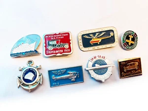 Authentic Vintage Russian Naval Aircraft and Automobile 8 Pin Badge Button pins - Picture 1 of 5