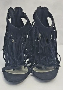 Ana Damengröße 7,5 M Fransen Reißverschluss hinten offene Zehenpartie High Heels schwarz - Bild 1 von 9