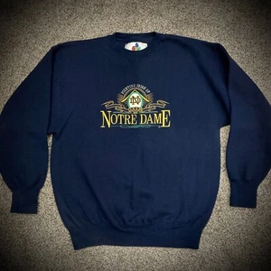 Vtg NOTRE DAME CREW SWEATSHIRT Rare Sewn Navy Blue Midwest Embroidery ADULT LRG - Picture 1 of 5