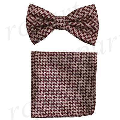 Nuevo En Caja Para Hombre Pata de Gallo Pre-atada Pajarita_Juego de Pañuelo Formal Beige Boda Foto 1 de 4