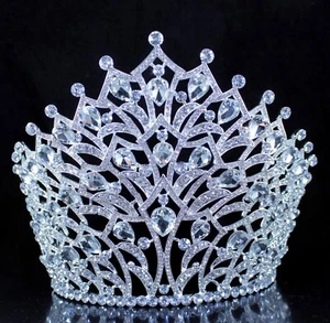 Corona de tiara de estrás austriaco grande de 5,75" de altura con peines para el cabello concurso T2306 - Imagen 1 de 6