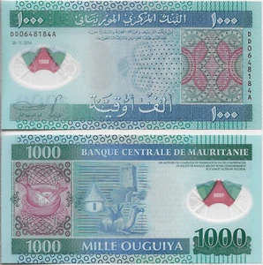 MAURITANIA 1000 OUGUIYA 2014 UNC DD-A,BOWL WITH FISH AT LEFT,CAMEL,HUT AND TICHI - Picture 1 of 1