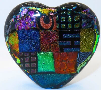 Pisapapeles escultura independiente corazón vidrio fundido dicroico mosaico loco Foto 1 de 4