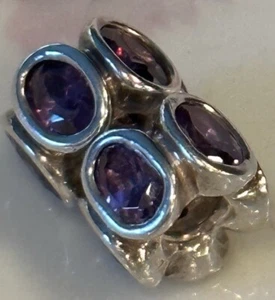 1 Authentic Retired Vintage Pandora Sterling Silver Purple CZ Oval Lights Charm - Picture 1 of 4