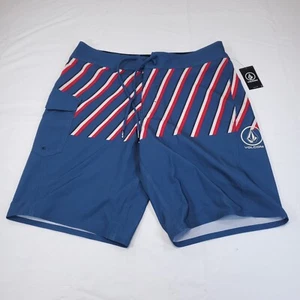 Volcom NWT Men's MANIC 2 Boardshorts 30 Blue Stripped Drawstring True to This - Picture 1 of 13