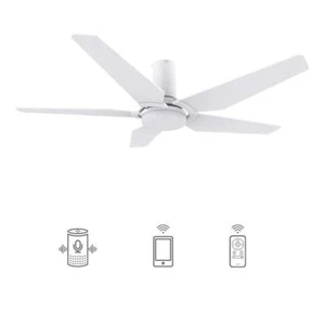 Carro Smart Ceiling Fan Dimmable Led In/Outdoor White Flush Mount Light w/Remote - Picture 1 of 10