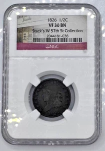 1826 Half Cent 💥Stack's W 57th St Collection💥 VF30 BN - Picture 1 of 4