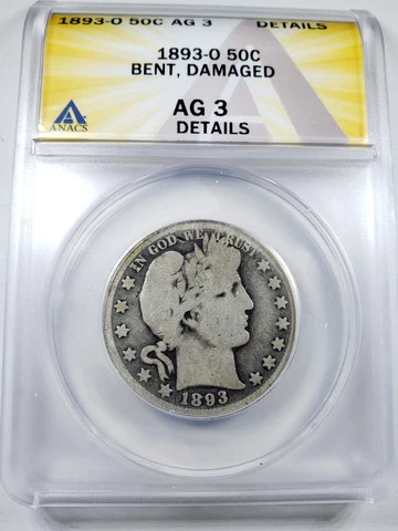 1893-O ANACS AG3 DETAILS 50C Silver Barber Half-dollar LOWBALL Cover