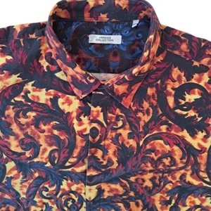 VERSACE COLLECTION Shirt Mens XXL 17.5 Orange Inferno STRETCHY - Picture 1 of 12
