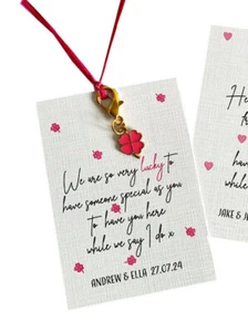 Cute Charms!  Lucky clover metal clasp. Ideal wedding favours. Personalise - Picture 1 of 2