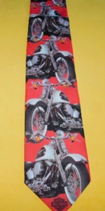 RALPH MARLIN RED/GREY/BROWN HARLEY DAVIDSON LOGO POLYESTER TIE - DESIGNER TIES. - Picture 1 of 4