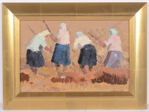 Nikolai Varennya (1917-2001), "Working in Kolkhoz" Oil Painting, 1987 (m) - Picture 1 of 7