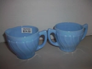 Delphite Blue Glass Creamer & Sugar Dishes - Picture 1 of 3