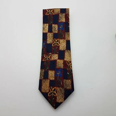 Ermenegildo Zegna Mens Tie Silk Floral Squares Necktie Made in Italy - Image 1 of 4