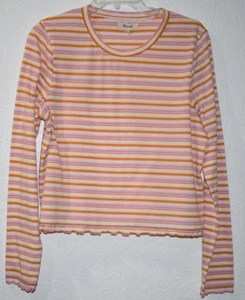Madewell Womens XL stripe top Long slv ruffle cuff Lightweight Pullover X-Large - Picture 1 of 15