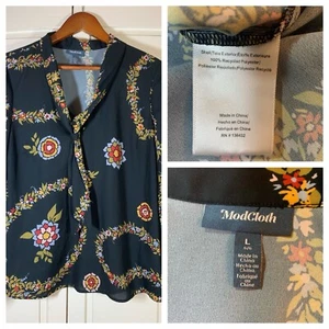 ModCloth Blouse Women's Large Tie-Neck Top Office Business Church Recycled READ - Picture 1 of 14