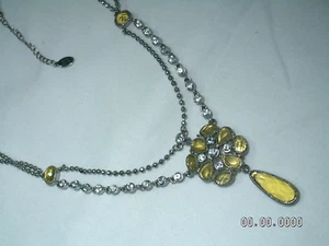 COOKIE LEE Silver Tone,Crystals,Acrylic Double Chains Dangle Pendant Necklace - Picture 1 of 11