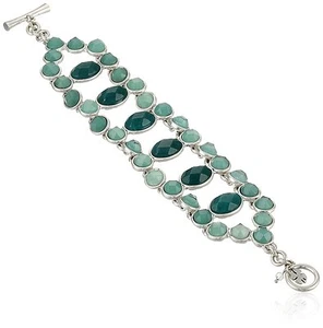$49 Lucky Brand Green Quartz Stone Silver Tone Statement Toggle Bracelet NWT New - Picture 1 of 5