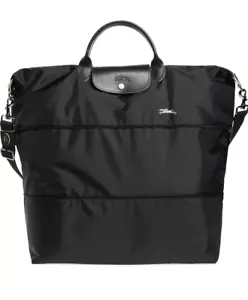 NWT Longchamp Le Pliage Club Expandable Travel Duffle Crossbody BLACK AUTHENTIC - Picture 1 of 14