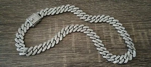 ICE OUT White Gold Plated Miami Cuban Link Chain CZ Necklace/Bracelet 20inch - Picture 1 of 2
