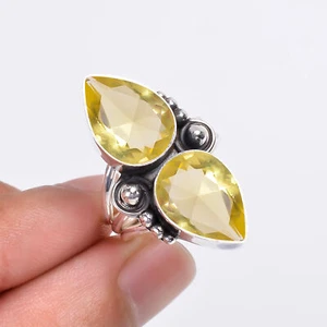 Lemon Quartz Gemstone 925 Sterling Silver Jewelry Ring All Size, Designer Ring - Picture 1 of 3