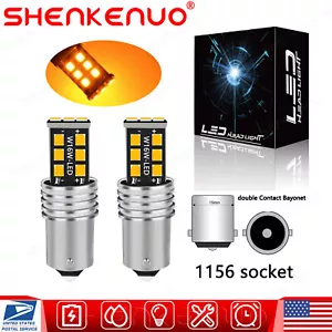 2x Amber/Yellow 1156 7506 1156A Car Truck Turn Signal Light P21W BA15S LED Bulbs - Picture 1 of 12