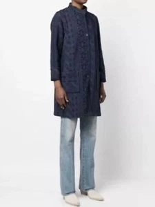 Ralph Lauren RRL Quilted Jersey Duster Embroidered Aztec Stitching Coat Size 3 - Picture 1 of 24