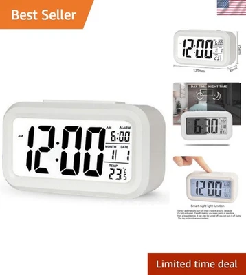 Compact White Digital Alarm Clock with Snooze Function and Night Light Features - Image 1 of 4