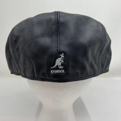 KANGOL Plain Leather Geez Flat Cap Hat X/Large Black Embroidered Kangaroo Logo - Image 1 of 4