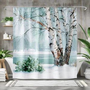 Weißer Aspen Duschvorhang, Cabincore Baddekor, Winter Wald Wald Bad - Bild 1 von 12