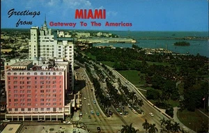 Miami,FL Aerial View Hotel Row Florida Postcard - Picture 1 of 2