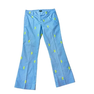J. Crew Vtg Blue Checkered Plaid Seahorse Embroidered Coastal Cotton Pants sz 6 - Picture 1 of 6