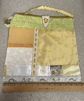 Handmade Yellow & White Bag - vintage buttons, lined, made by me - Image 1 of 4