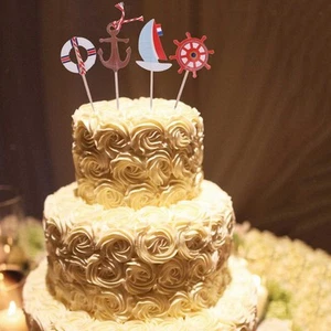 24 Pieces Nautical Style Paper Cupcake Picks Cake Topper Party Decoration Option - Picture 1 of 7