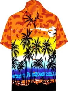 LA LEELA Men's Hawaiian Short Sleeve Button Down Shirts XL Island View, Orange - Picture 1 of 3