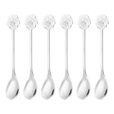 6pcs Coffee Spoons, Rose Tea Spoons Stainless Steel, Silver - Image 1 of 4