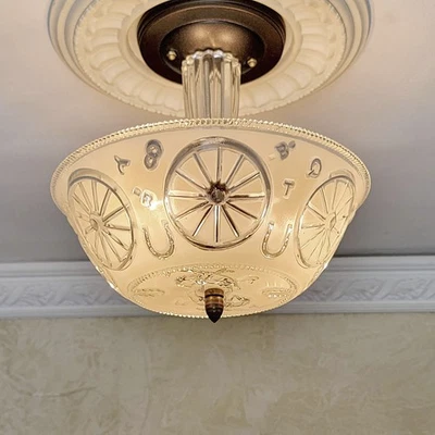 703c Vintage 50s ceiling light fixture glass shade lamp western cowboy farmhouse - Image 1 of 4