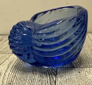 Vintage Cobalt Blue Glass Sea Shell Candle Toothpick Holder Vase Votive  3" Size - Picture 1 of 7