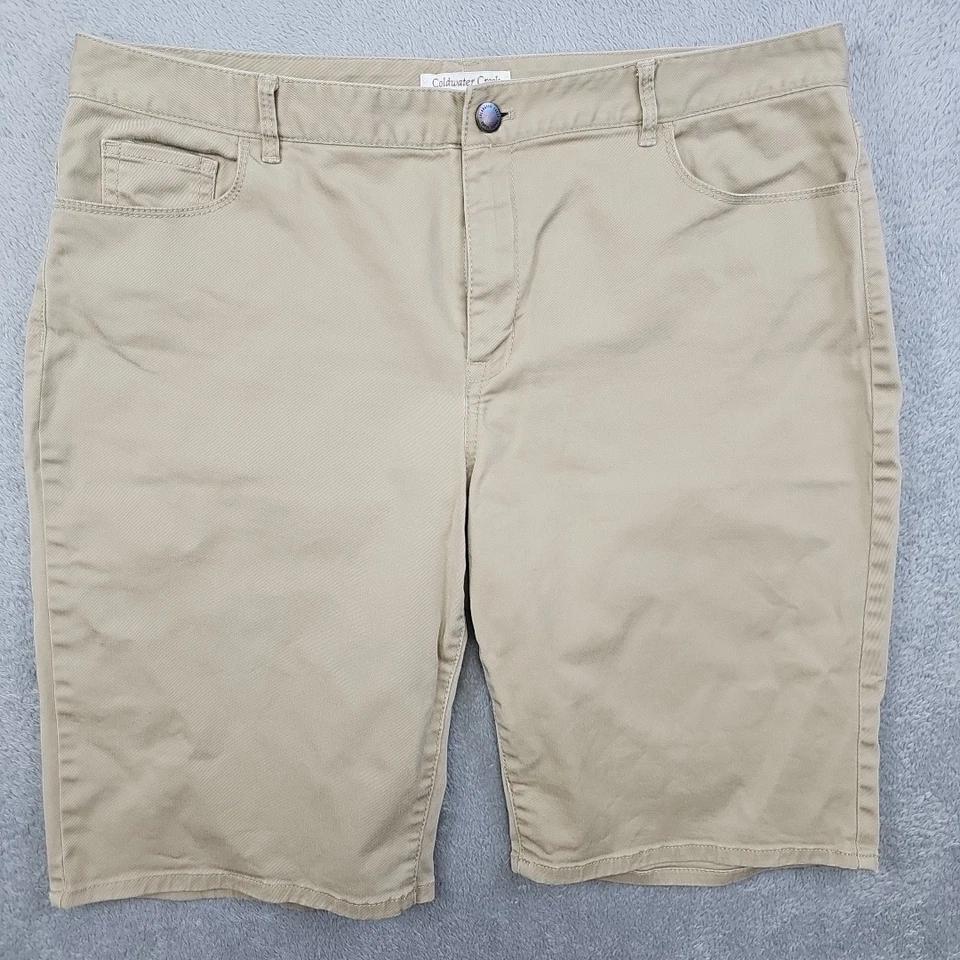 Bermuda feminina Coldwater Creek ajuste natural 14 cáqui bege frente plana - Imagem 1 de 4