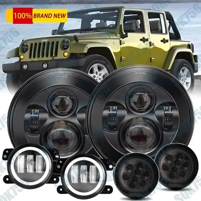 New 7 inch LED Headlights Driving Fog Light Turn Lamp for Jeep Wrangler JK 07-17 - Image 1 of 4
