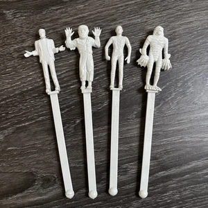 Set completo 4 mostri universali vintage Monsters Monsters Swizzle Sticks Zoo-Piks lupo mannaro - Foto 1 di 5