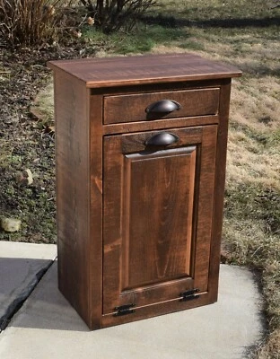 Tilt Out Trash Bin Primitive finish Amish Handmade Pine wood with 10 Plastic can - Image 1 of 4