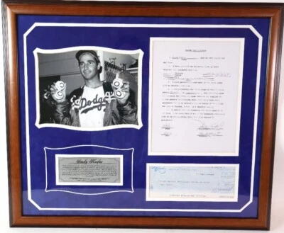 Sandy Koufax Certification Signing Contract, Photo, Check, Nameplate JSA COA - Image 1 of 4