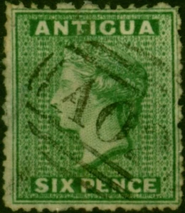 Antigua 1863 6d Green SG8a Wmk Upright Good Used - Picture 1 of 1